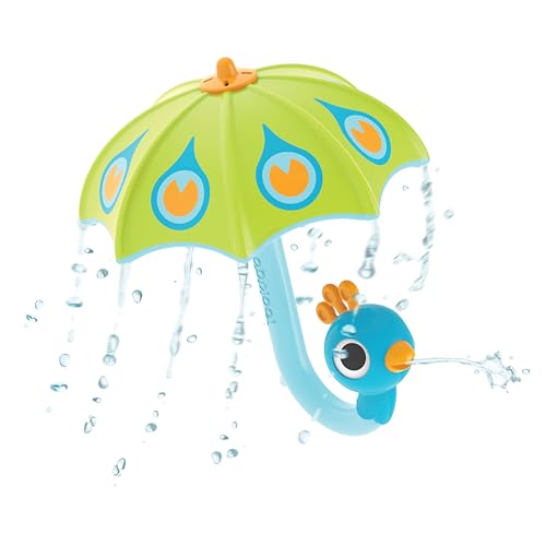 Yookidoo Baby Bath Toy (Ages 1-3) Green Peacock Umbrella Water Sprinkler with 3 Moving Pieces (Mold Free) - Fill with Water for Bubbles, Spinning &...