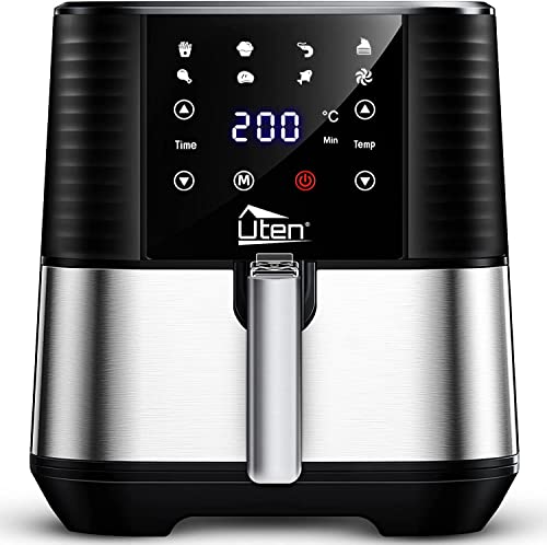 5.5L Air Fryer, Electric Oilless Cooker with LED Digital Touchscreen, 7 in 1 Uten Hot Oven Cooker, 6 Quart Large Stainless Steel Non-Stick Air Frier Pot, 1700W(Silver Black)