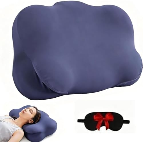 Cloud Neck Pillow, Ergonomic Memory Foam Pillow with Adjustable Cervical Support, Breathable Sleep Pillow for Side Back Stomach Sleepers (Dark Blue)