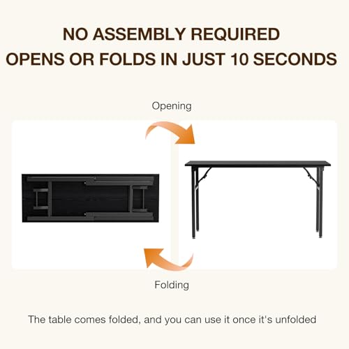 Image of TEMI Long Computer Desk Folding Table - 55.1 inch Foldable Office Desk, No Assembly, Perfect Writing Table for Bedroom or Apartment, Portable Large Desk or Study Table with Compact Design, Dark Oak