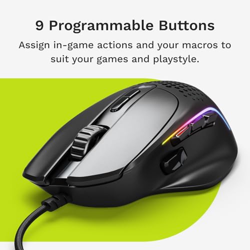 Image of GLORIOUS Gaming Model I 2 Wired Gaming Mouse: 9 Programmable Buttons (2 Swappable), 66g Superlight, 26k Optical Sensor, 80M Click Rated Switches, MMO /MOBA /FPS, Side Thumb Rest (Black)