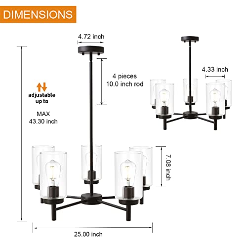 Vinluz 1810-5-19 Contemporary 5-Light Large Chandeliers Oil Rubbed Bronze Modern Lighting Fixtures Hanging Clear Glass Shades Pendant Lighting thumb #4