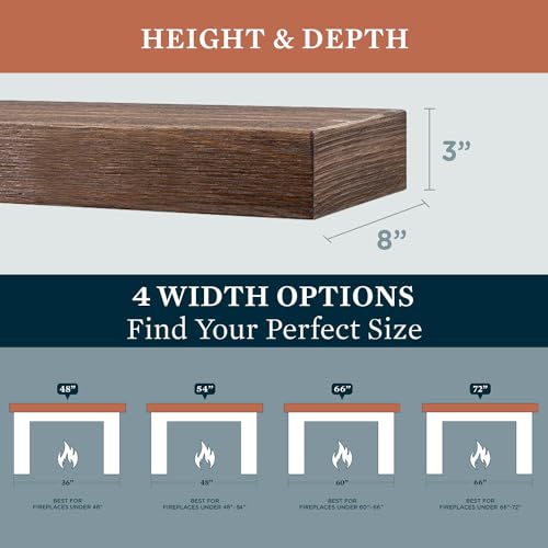 Modern Ember Vara Wood Mantel Shelf - 60 Inch Floating Provincial | 3 Inch Height - Variations in Grain and Natural Distresssing | Wooden Floating Wall Mounted Shelf - for Fireplaces & Décor