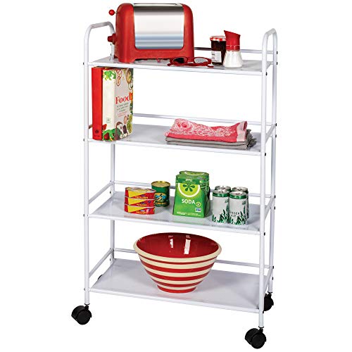 Richards Homewares RollingCart White Shelves with Wheels with Heavy Duty Metal Frame Supports 30 lbs per Tier - Utility Storage Carts Organizer with 4Shelves, 4