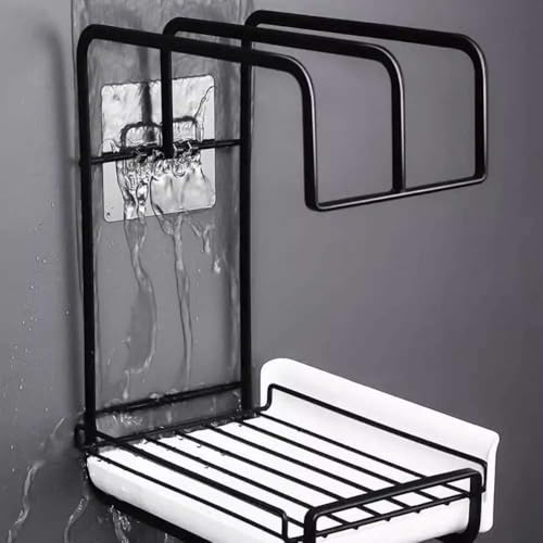 Image of Wall-Mounted Kitchen Organizer with Drain Tray - Space-Saving Sponge Holder & Dish Drying Rack for Efficient Kitchen Storage