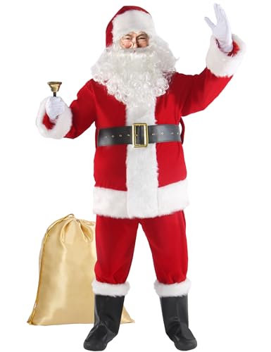 Boveco Disfraz de Papá Noel navideño para hombre adulto, 11 piezas, traje de terciopelo de lujo, traje de Papá Noel para fiesta de Navidad, cosplay 3XL