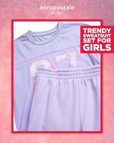 AEROPOSTALE Girls Activewear Set - Short Sleeve Jersey Cotton Shirt & Fleece Jogger Pants - 2 Piece Girls Sweatsuit, 7-162
