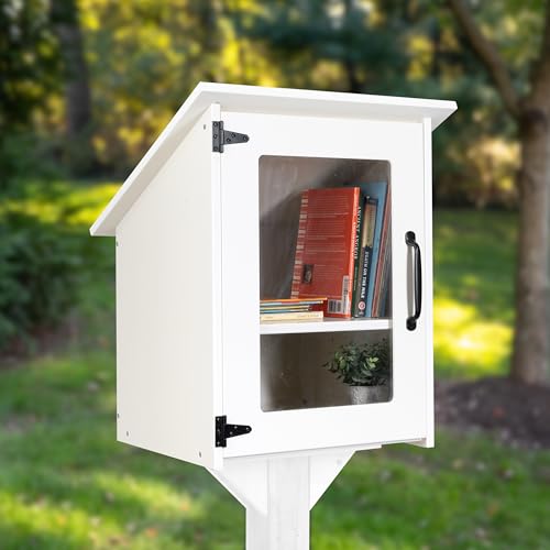Ilyapa Little Library Box Outdoor - 16x14x23 Inch, White Library