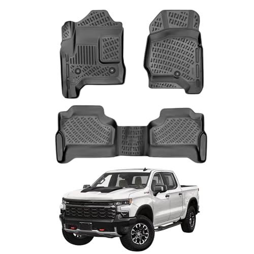 Floor Mats for Chevrolet Silverado 1500 Crew Cab 2014-2019 Full Set, Black