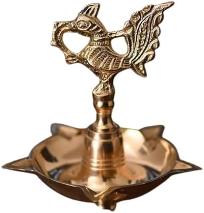 Standing Brass Peacock Design Kerala Samai Deepak Pooja Traditional Panchmahal Pooja Deepam Diya Oil Lamp - 10 Inches Height