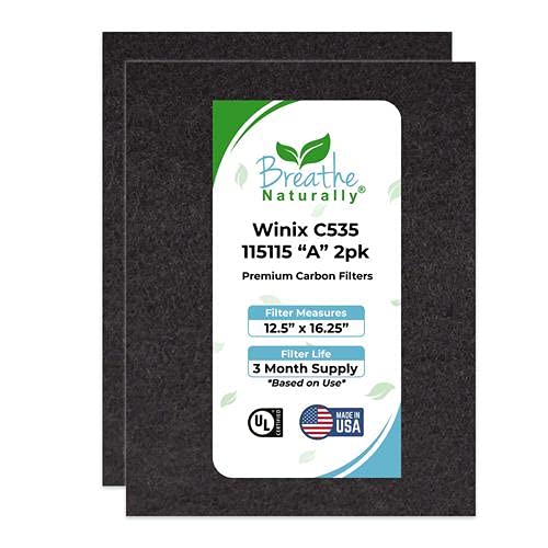 Breathe Naturally Replacement Filters Compatible with Winix C535, Plasmawave 5300, 6300 & Aeramax 300/290 Air Purifiers - Carbon Activated Filter - 12.5” x 16.25” x 0.2” (Pack of 2 Carbon Prefilters)