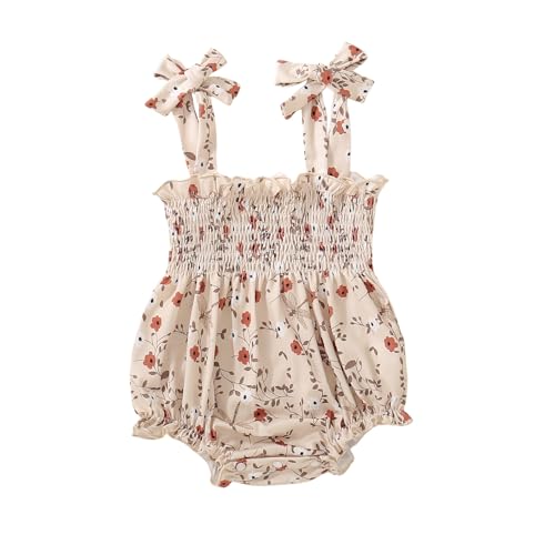 Image of Summer One Piece Outfits Infant Baby Girl Romper Bodysuit Sleeveless Ruffle Halter Floral Jumpsuit Clothes