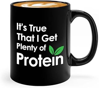 Vegan Coffee Mug 11oz Black - Plenty of Protein - Fruitarian Herbivorous Vegetarian Diet Healthy Plant Based Gluten Free Veggie Veganism