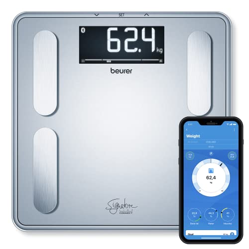 Beurer BF 405 Báscula diagnóstica, análisis corporal preciso para 8 personas, medición de grasa corporal, con pantalla XL iluminada, capacidad de carga hasta 200 kg, conexión a app