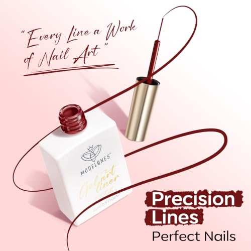 Image of modelones Burgundy French Tip Liner Gel Polish 15ml Nail Art Detail Brush | Wine Red Color Gel Paint Crisp Swirl Fine Line Design Beginner Friendly Long Lasting Soak Off U V Cure DIY Fall Manicure Gift