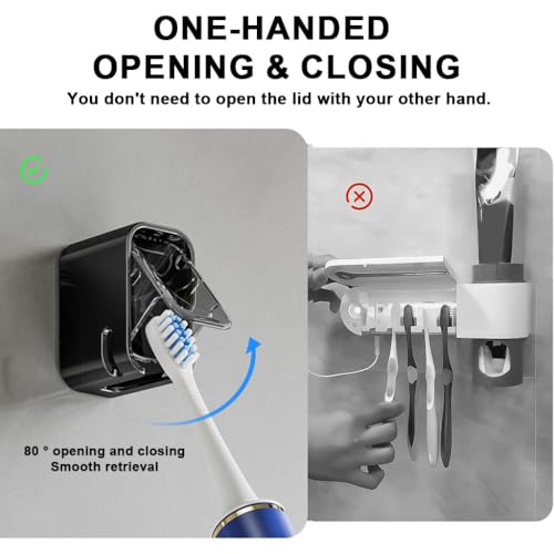 Image of HASTHIP 2pcs Wall Toothbrush Holder Dustproof Toothbrush Storage Holder Self-Adhesive Modern Compact Bathroom Wall Mount Tooth Brush Drain Holder with Clear Window