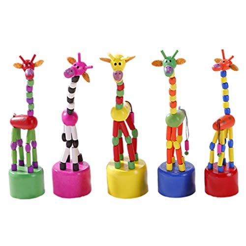 Stobok 5Pcs Wooden Giraffe Figurine Toy Dancing Rocking Giraffe Finger Puppets Push Up Toys For Boys Kids Girls (Random Style) #TOP1