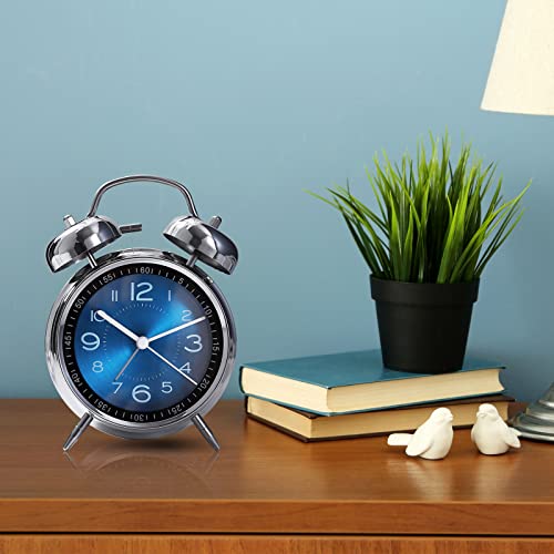 Analog Loud Alarm Clock With Backlight,Battery Operated,Silent Non Ticking,For Heavy Sleepers,Bedrooms,Bedside Table, 4Inches Twin Bell Extra Retro Decorative Desk Clocks. (Blue) #TOP6