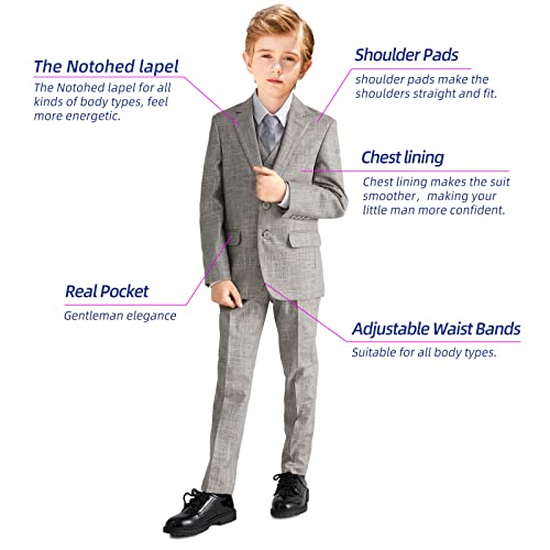 Elpa Elpa Boys Linen Suits Set Of 5 Pieces, Boys Slim Fit Suit For Leisure Or Party Holiday (Gray Suit,Size 14) #TOP1