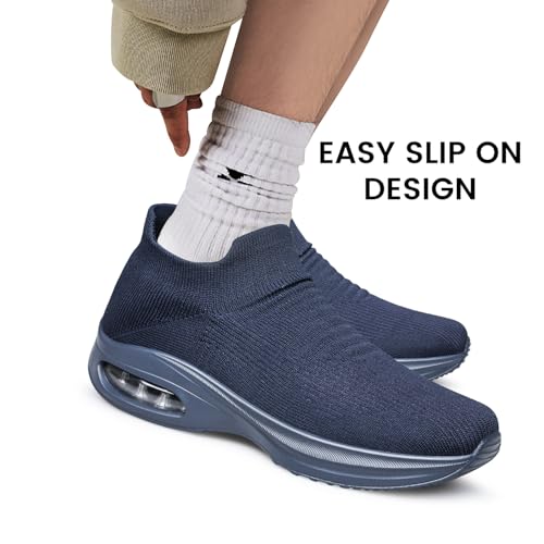 Mens Non Slip Walking Shoes Lightweight Breathable Slip on Running Shoes Athletic Gym Tennis Sock Sneakers for Men Navy Blue Size 102