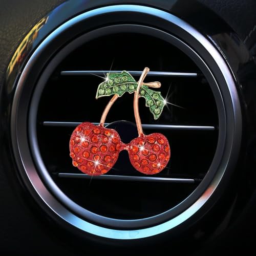 Image of Red Cherry Car Air Vent Freshener Perfume Clip,Rhinestone Air Outlet Fragrance Perfume Clip Freshener,Car Decor(Odor Random)(Ocean, lavender, cologne, peach),Interior Accessories