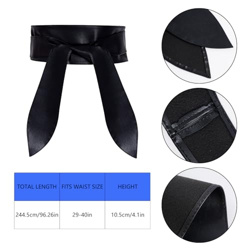 hoyuwak Women Fashion Black Dress Obi Belt Self Wrapping Waist Belt for Daily, Party2