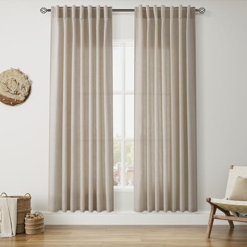 Image of Nanspring Cobblestone Linen Curtains 80 Inch Length for Living Room Light Filtering Semi Sheer Curtain Back Tab Modern Farmhouse Decor Elegant Drapes for Bedroom Dinner Room 52x80, 2 Panels