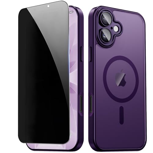 ZZYYQSL Magnetic for iPhone 17 Case with Privacy Screen Protector & Built-in Camera Protection, Compatible with Magsafe, Slim Shockproof Protective Cover for iPhone17 Woman Girls - Purple