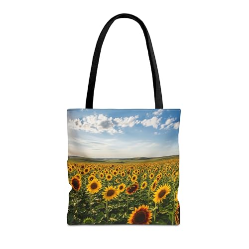 Premium Tote Bag with Reinforced Stitching - Colorful Sunflower Field in North Dakota’s Plains