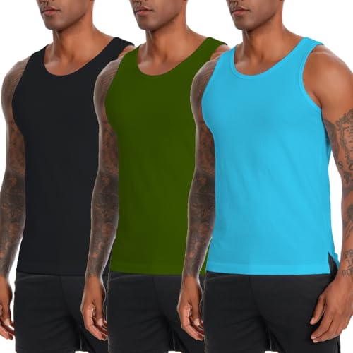 Nutria Mens Cotton Tank Tops 3 Pack Sleeveless Jersey Casual Classic T Shirts Crew Neck Summer Tees Multicolor U02