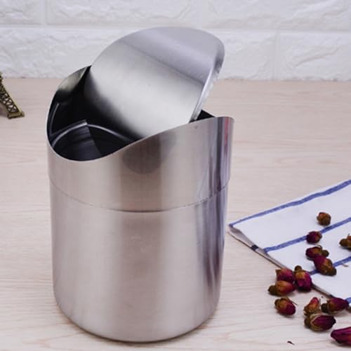 Caneca de basura pequeña de acero inoxidable para escritorio miniatura 2