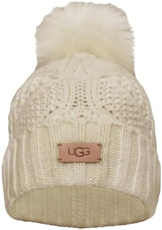 UGG ホワイト ポンポン付きニット帽 Amazon | UGG レディース ケーブルビーニー ポンポンハット, クリーム
