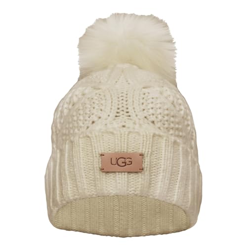 UGG Women's Cable Beanie with Pom, Cream, One Size