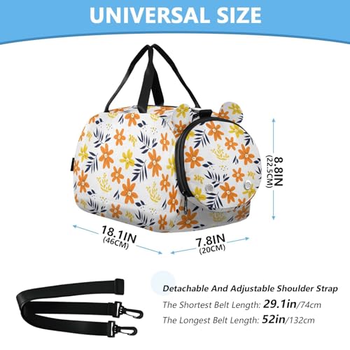 Flowers Branch Orange Kids Travel Duffel Bag for Boys Girls Overnight Weekend Tote Bag with Shoes Compartment for Beach Swim Trip3