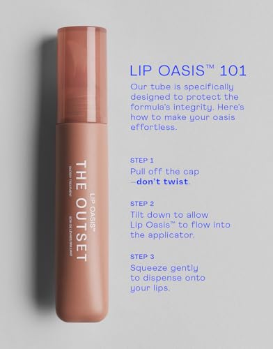 Image of The Outset Lip Oasis Hydrating Lip Balm, Glossy Moisturizing Lip Treatment for Dry, Sensitive Lips, Clean, Vegan & Gluten-Free, Sheer Tint Dune, 0.3 oz