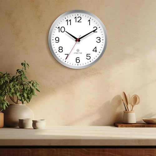 Image of AKCISOT Atomic Wall Clock 12 Inch Clocks for Kitchen, Battery Operated Clock for Bedroom Office Classroom Living Room(Silver)