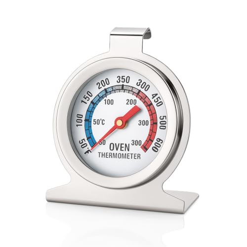 Stainless Steel Oven Thermometer, Accurate Temperature Gauge for Fan, Gas, Electric Ovens, Pizza Ovens, Air Fryers & Range Cookers, Heat Resistant, Easy to Read & Ovenproof