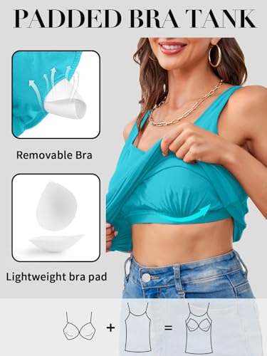 Image of V FOR CITY Women Tank Top with Built-in Padded Bra Adjustable Wide Strap V-Neck Camisole Cotton Cami Shirts