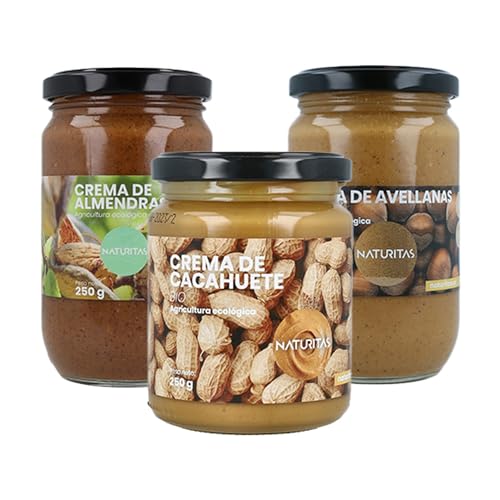 Pack 3x Cremas de Frutos Secos Bio | 1x Crema de almendras tostadas bio 250 g | 1x Crema de cacahuete bio 250 g | 1x Crema de avellanas bio 290 g