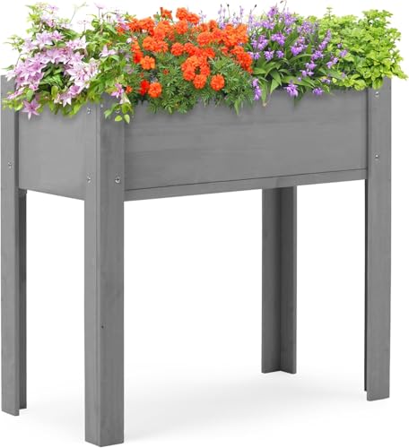 Jardinera elevada de madera maciza resistente con acabado gris de alta calidad 5