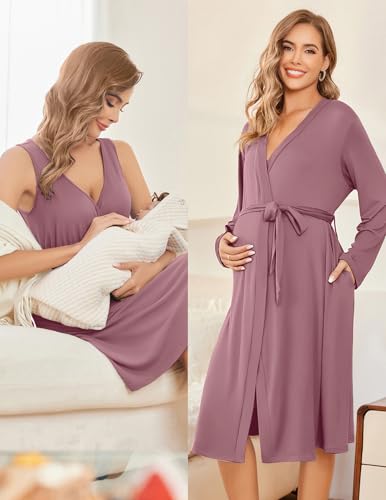 Image of Ekouaer Maternity Nursing Gown and Robe Set Labor Delivery Nursing Nightgowns for Breastfeeding Pregnancy Clothes