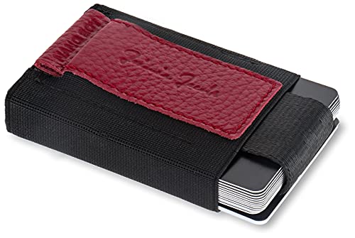 Jaimie Jacobs Cartera Hombre Nano Boy Cartera Minimalista Slim Wallet Cartera Clip Cartera Pequeña Tarjetera Fina Pinza para Billetes Billetero para Hombres (Cuero Granulado Rojo)