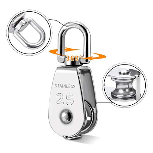 Image of TooTaci 2pcs M25 Crane Pulley Block, Heavy Duty Pulley System for Lifting, 304 Stainless Steel Swivel Hook Single Pulley Wheel with 20M(6mm) Nylon Rope & 2pcs Spring Snap Hook | Heavy Duty Swivel Hook Single Pulley Wheel with 20M(6mm) Nylon Rope & 2pcs Spring Snap Hook
