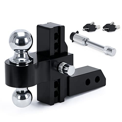 Pqy Adjustable Trailer Hitch Ball Mount 6 Inch Drop Hitch With Aluminum Shank For 2 Inch Receiver 2'' & 2-5/16'' Combo Aluminum Tow Balls With Double Stainless Steel Pins #TOP27