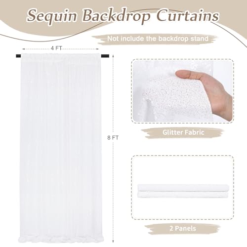Image of Party Backdrop Curtains 2 Panels 4ftx8ft White Sequin Photo Backdrop Glitter Fabric for Wedding Birthday Party Background Drapes Christmas Decorations