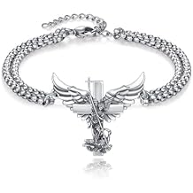 TwoAnts Catholic Cross Bracelet 925 Sterling Silver Patron Saint Bracelet Religious Jewelry Gift for Men Women with 7"+2" Chain