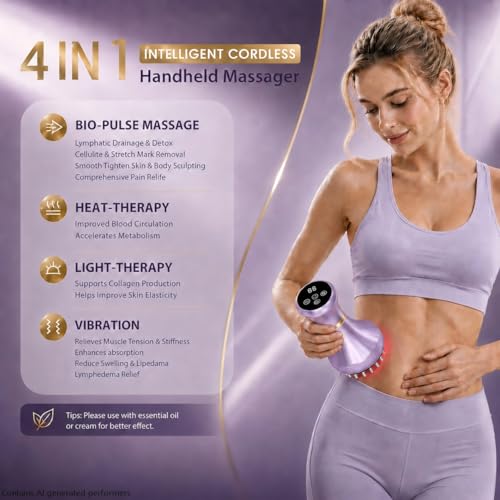 Image of 4-in-1 Lymphatic Drainage Massager - Anti Cellulite Massage Tool with Heating /Vibration /Red Light /Microcurrent,Body Sculpting Machine for Legs /Belly /Back /Hips /Reduce Stretch Marks & Cellulite
