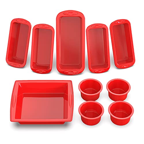 Silivo 10-Piece Silicone Baking Pans Sets - Nonstick Silicone Bakeware Set With Bread Pan, Square Cake Pan, Mini Cake Pans And Mini Loaf Pans - Oven & Dishwasher Safe #TOP9