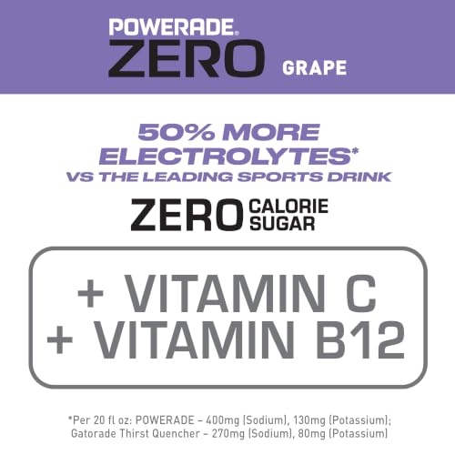 Image of POWERADE Electrolyte Enhanced Zero Sugar Grape Sports Drink, 20 Ounce (Pack of 8) | Sugar-free Sport Beverage Enhanced with Electrolytes | 50% More Electrolytes vs. the Leading Sports Drink (per 12oz serving)*