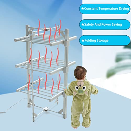 UPLKECNZD 3 Tier Electric Clothes Drying Rack,Folding Indoor Heated Drying Racks, Portable Electric Towel Clothes Movable Energy-Efficient Laundry Dryer Fashionable - Image 3